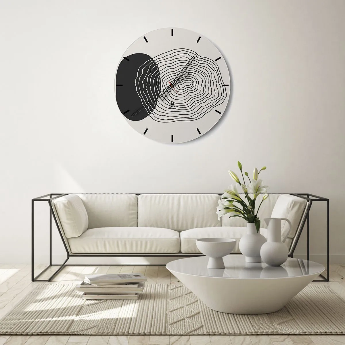 Wandklok - Klok - Abstracte lijnen vormen concentrische patronen op een lichte achtergrond. - 30x30cm - Duur en spiertrekkingen - Moderne wanddecoratie voor woonkamer, keuken en slaapkamer ARTTOR