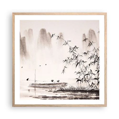 Een poster in een licht eiken lijst - De stilte van de rijstvelden - 60x60 cm