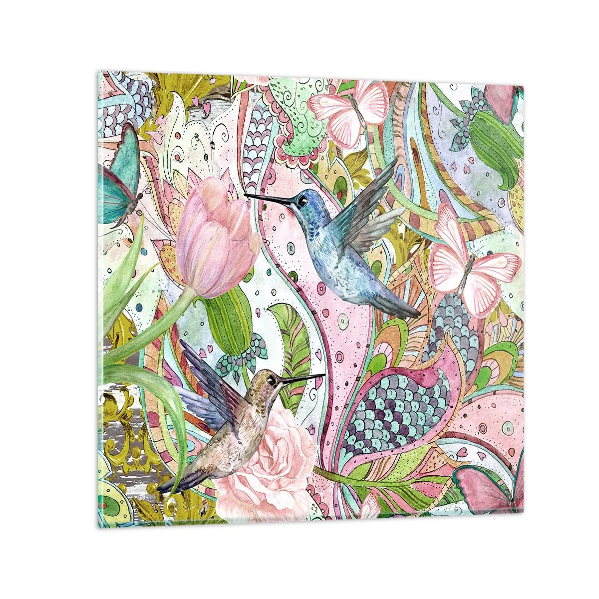 Schilderen op glas - Verstrikt in wijnstokken - 70x70 cm