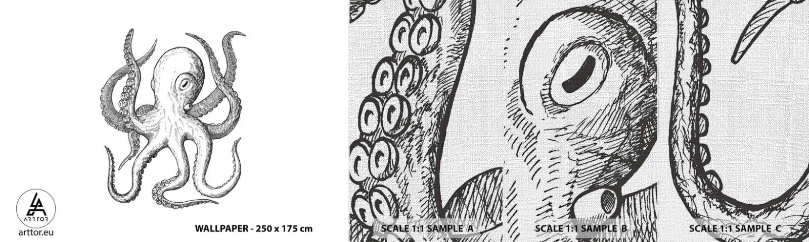 Fotobehang Monster Premium Canvas - Dansend met de golven - Octopus, Tekening, Kust - 100x30 cm