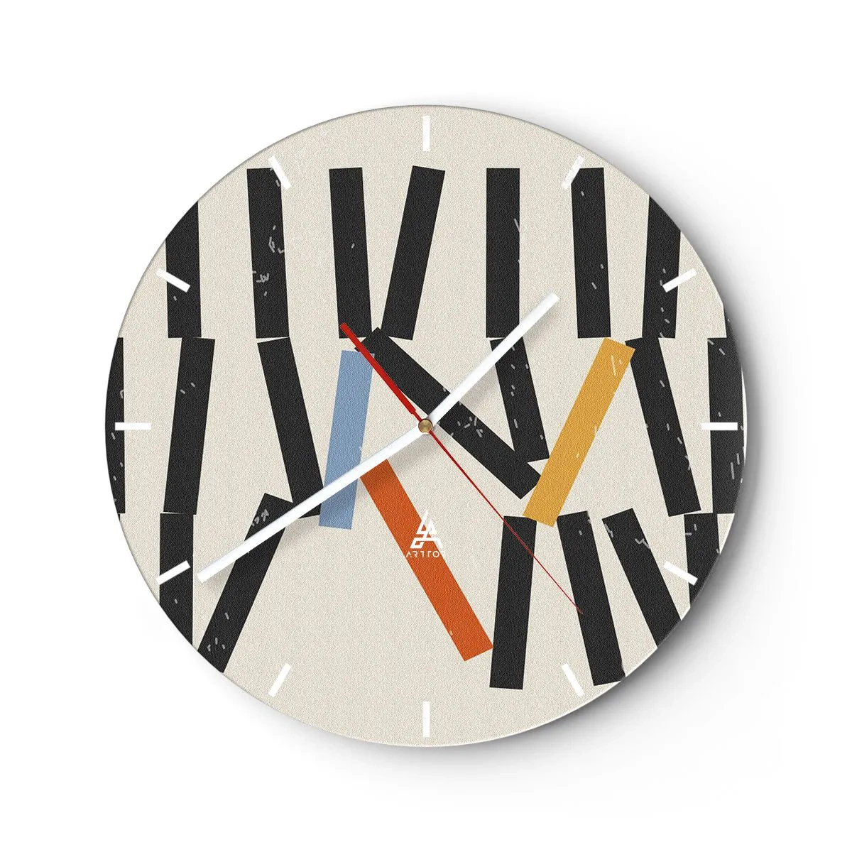 Wandklok - Klok - Gekleurde en zwarte dominostenen op een lichte achtergrond in een grafische lay-out - 30x30cm - Domino – compositie - Moderne wanddecoratie voor woonkamer, keuken en slaapkamer ARTTOR