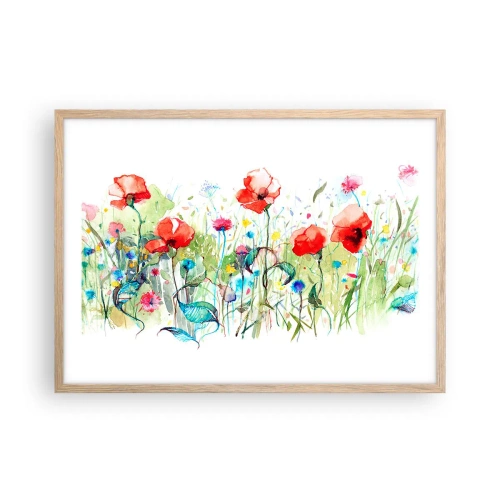 Een poster in een licht eiken lijst - Bloeiende meiweide - 70x50 cm