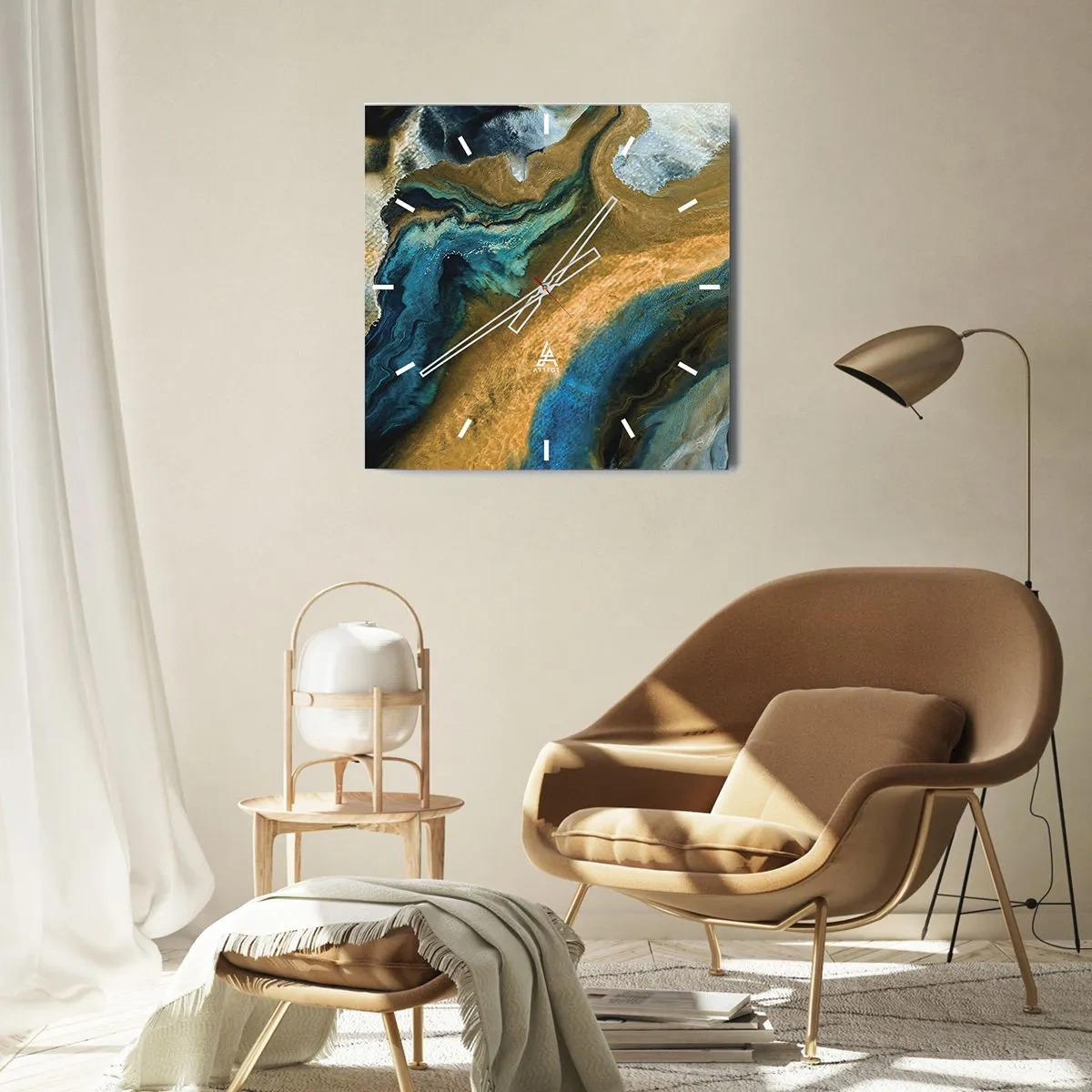 Wandklok - Klok - Blauw - geel - wederzijdse invloeden - 40x40 cm