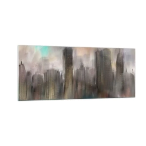 Schilderen op glas - Een compositie van staal, steen en mist - 100x40 cm