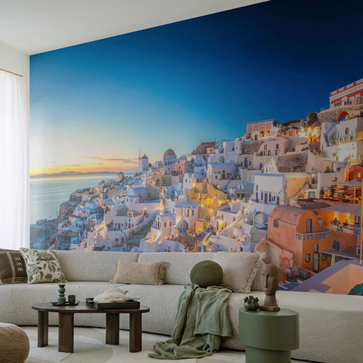 Fotobehang Premium Sand - De essentie van Grieksheid - Santorini, Architectuur, Griekenland - 100x70 cm