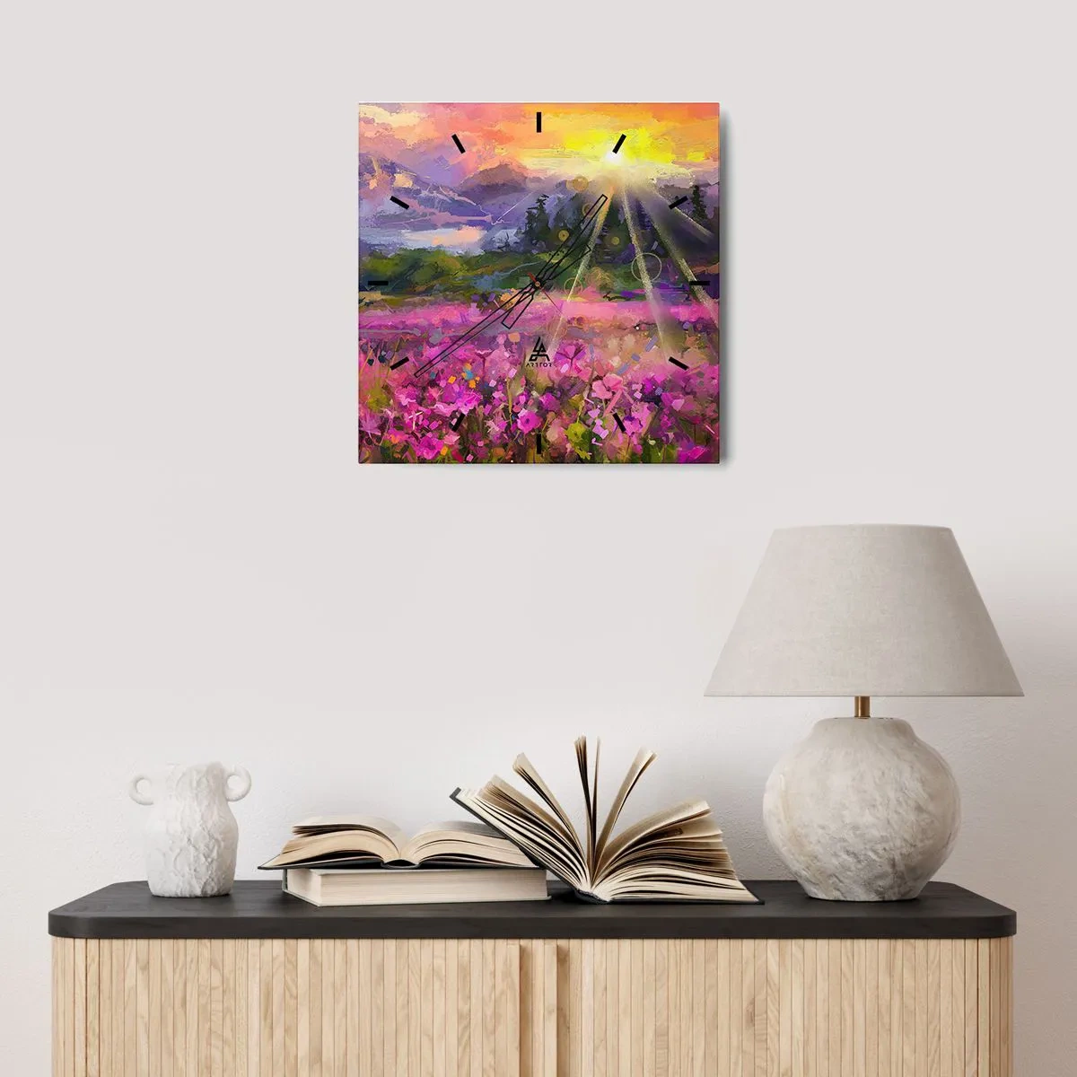 Wandklok - Klok - In de vallei onder de bescherming van de zon - 30x30 cm