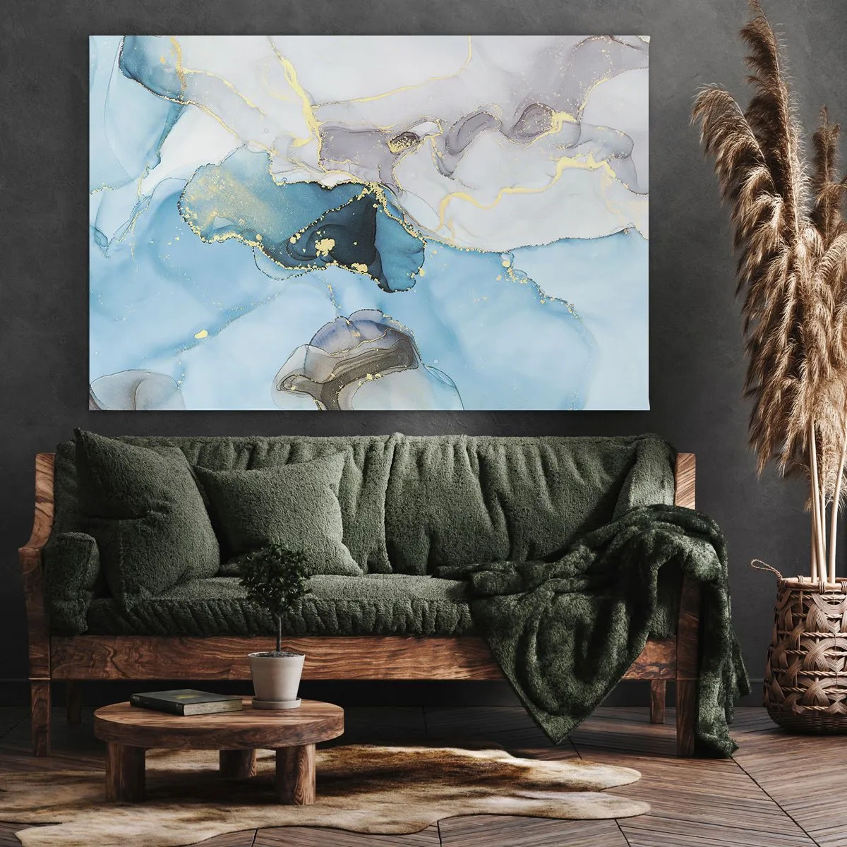 Schilderen op canvas - Een studie van de ontmoeting van grijs en turkoois - 120x80 cm