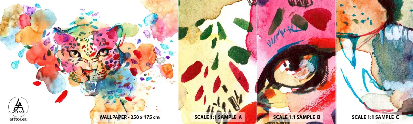 Fotobehang Staaltje Standard Eco - Schoonheid en het beest - Panter, Dieren, Abstractie - 100x30 cm