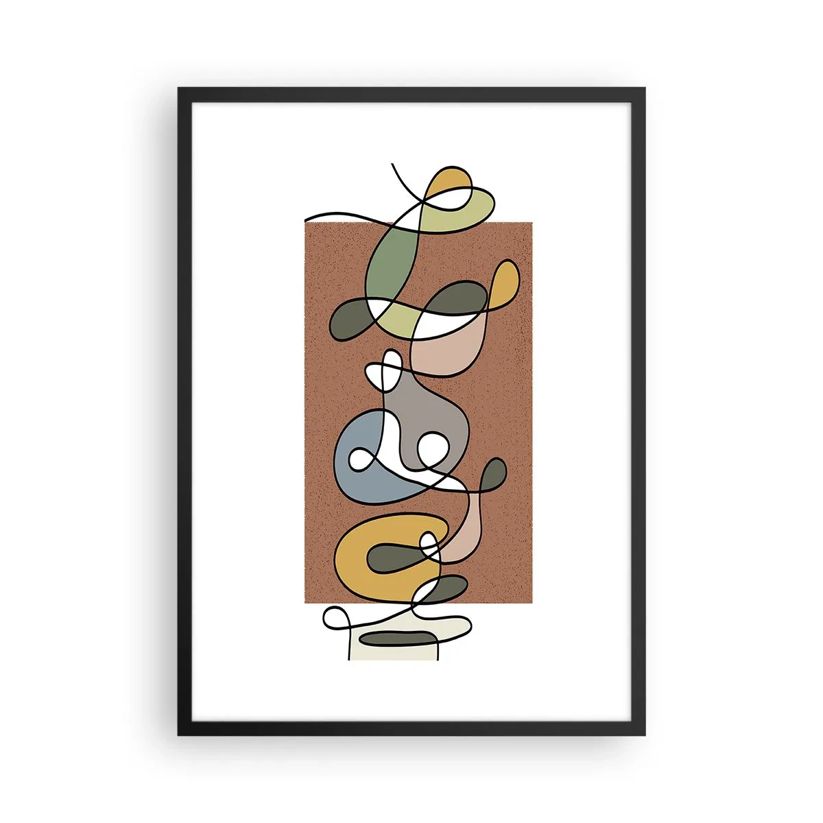 Poster in een zwarte lijst - Een abstracte compositie van lijnen en kleurrijke vormen. - 50x70cm - Abstractie die het glimlachen waard is - Moderne wanddecoratie voor woonkamer en slaapkamer ARTTOR
