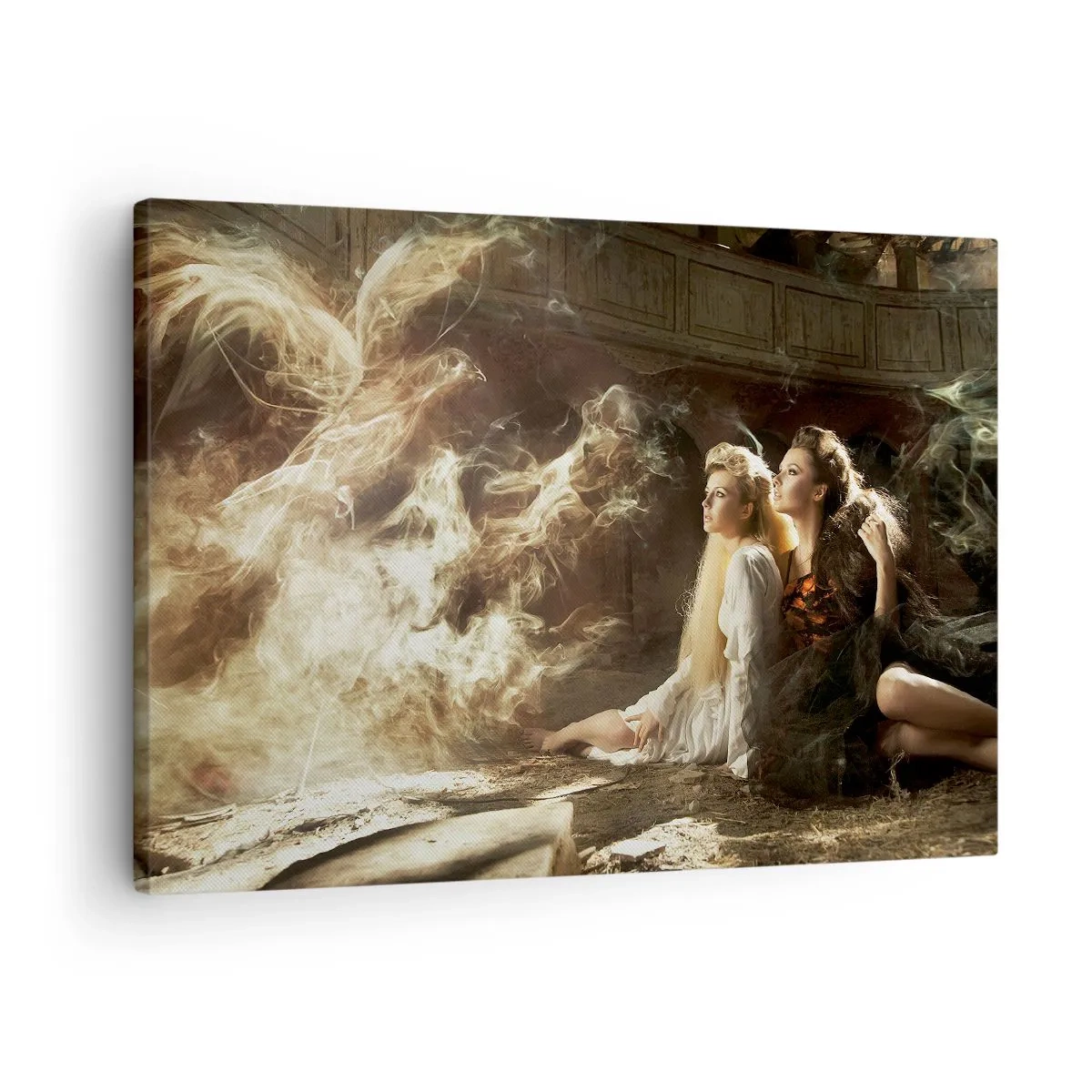 Schilderen op canvas - Twee vrouwen in een magische omgeving met etherische lichteffecten. - 70x50cm - En er was poëzie - Moderne wanddecoratie voor woonkamer en slaapkamer ARTTOR