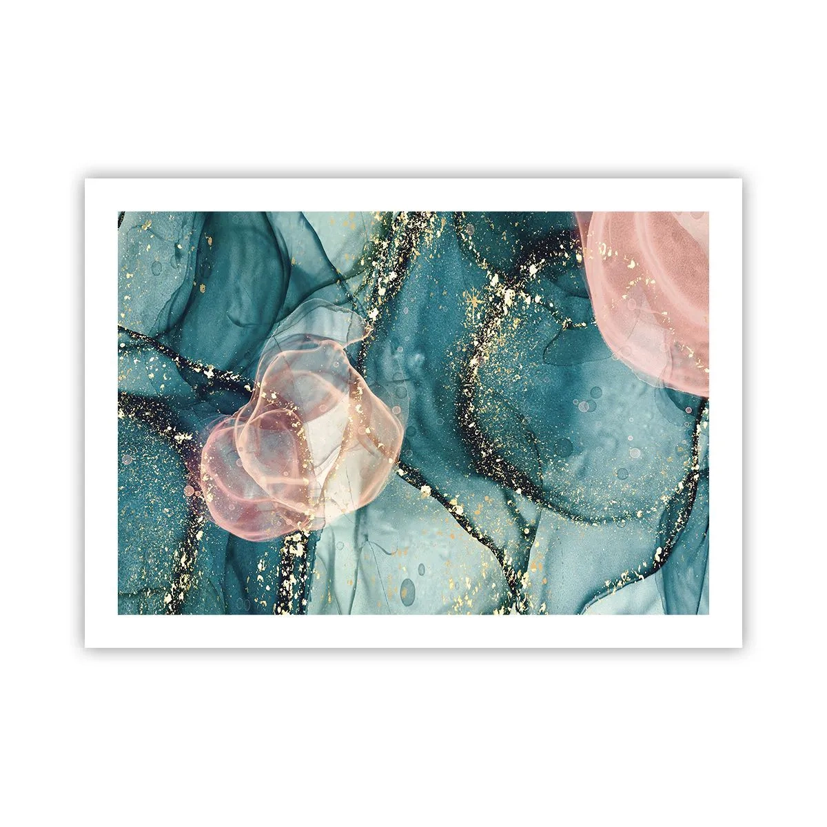 Poster - Zijdeblauw, tule roze - 70x50 cm