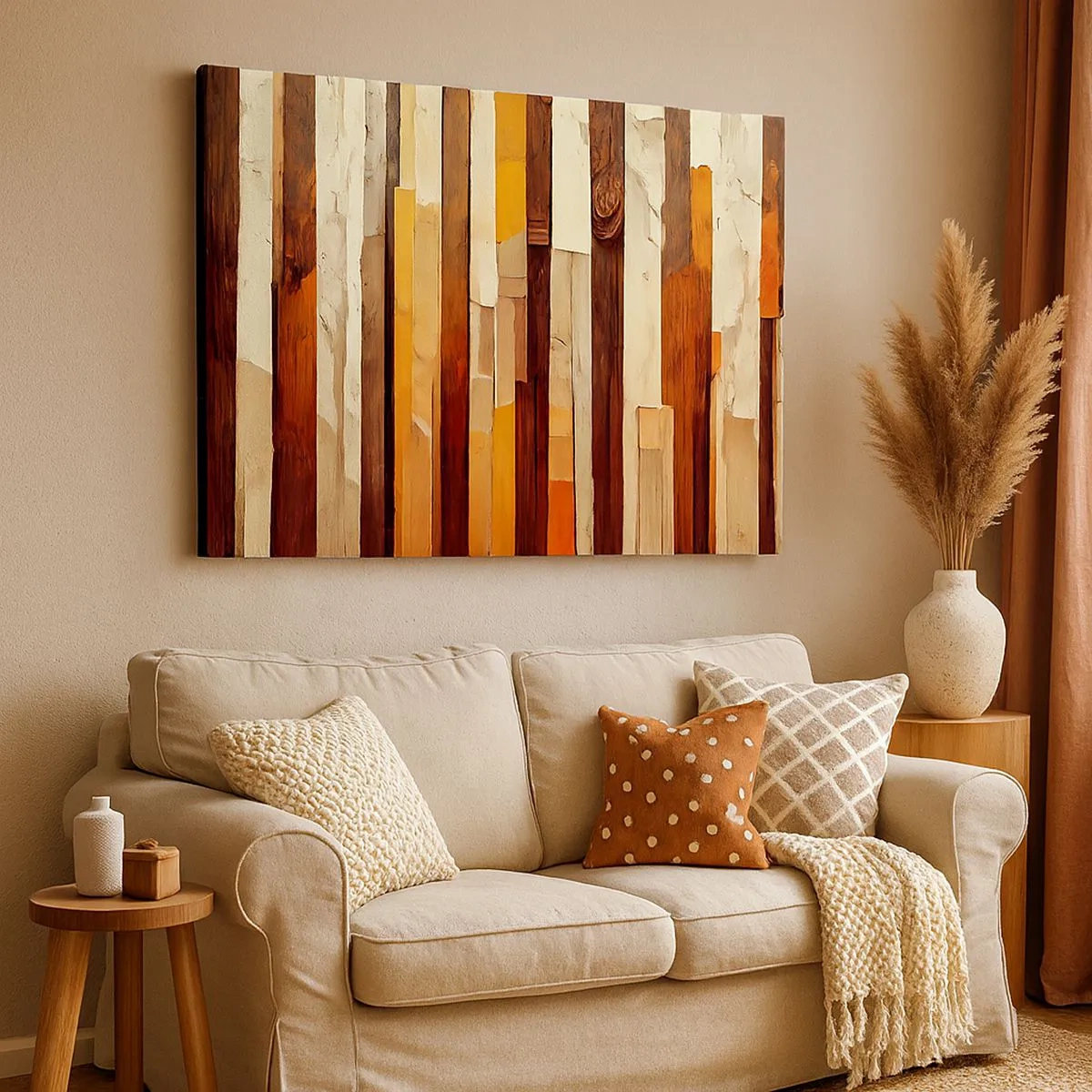 Schilderen op canvas - Geometrische compositie in tinten hout en goud - 70x50cm - Anthem van de bosbomen - Moderne wanddecoratie voor woonkamer en slaapkamer ARTTOR