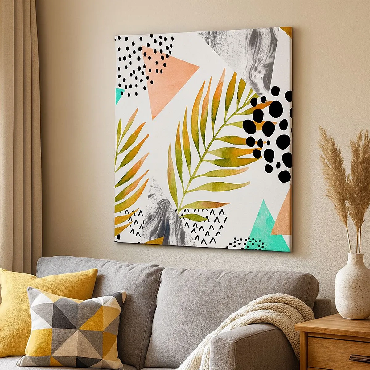 Schilderen op canvas - Decoratie met palmblad - 30x30 cm