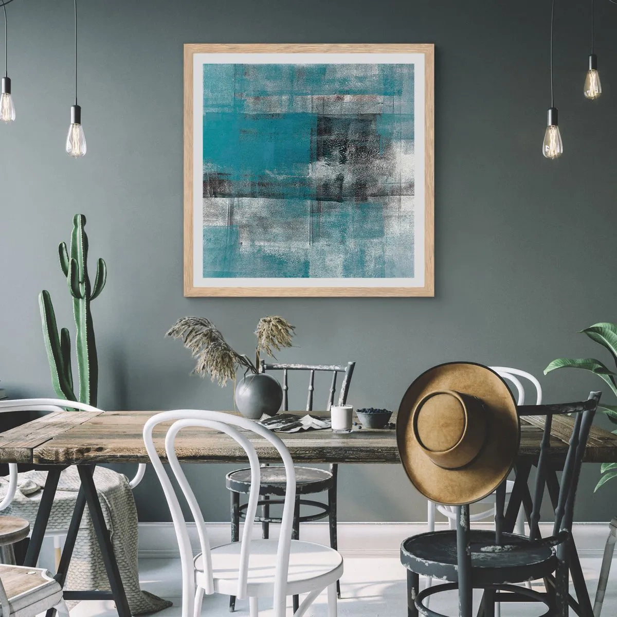 Een poster in een licht eiken lijst - Water en lucht - 60x60 cm