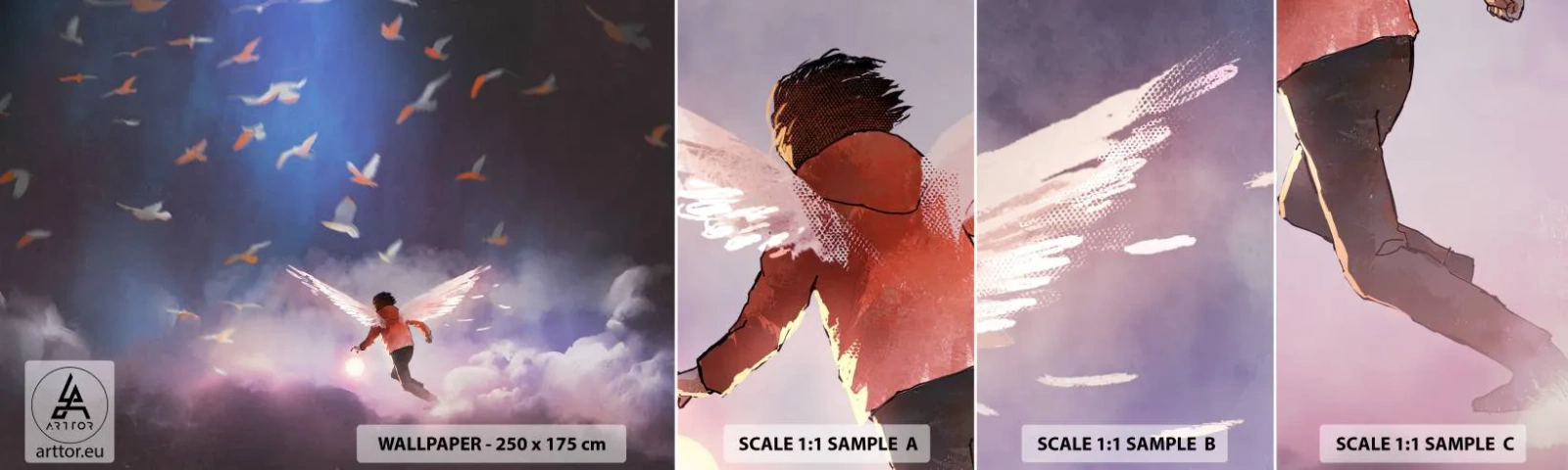 Fotobehang Staaltje Standard Eco - Je hebt verbeeldingskracht en moed nodig - Abstractie, Fantasie, Ikarus - 100x30 cm