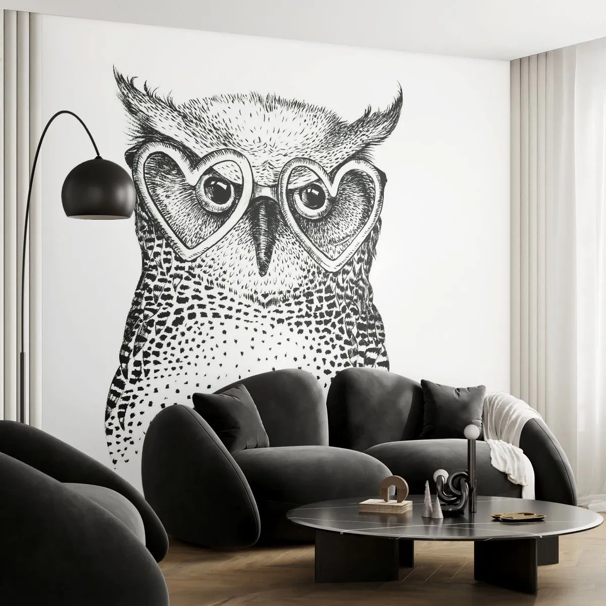 Fotobehang Premium Sand - Verstandig en met liefde - Uil, Voor kinderen, Dieren - 500x350 cm
