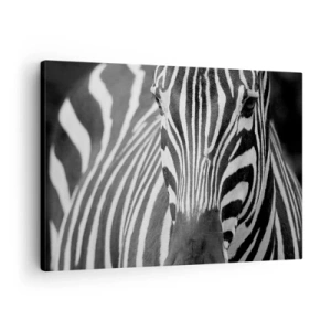 Schilderen op canvas - Een zwart-wit close-up van een zebra met zijn kenmerkende strepen. - 70x50cm - De wereld is zwart-wit - Moderne wanddecoratie voor woonkamer en slaapkamer ARTTOR