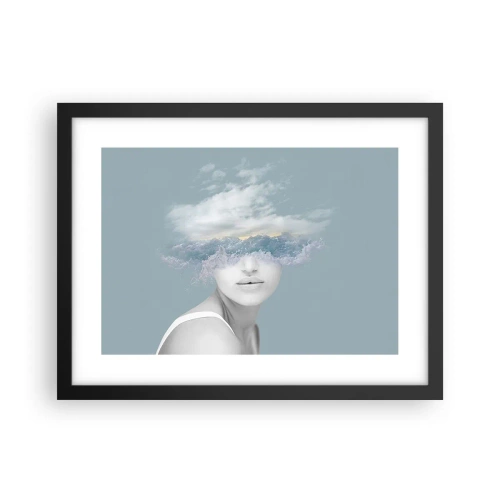 Poster in een zwarte lijst - Met hoofd in de wolken - 40x30 cm