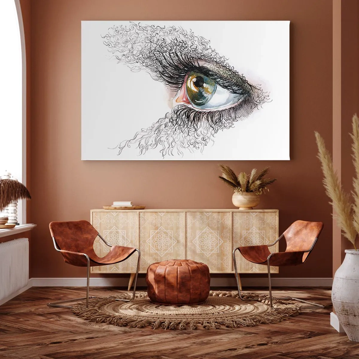 Schilderen op canvas - Een artistiek oog met een geelgroene iris en ingewikkelde details. - 70x50cm - Kijk recht in de ziel - Moderne wanddecoratie voor woonkamer en slaapkamer ARTTOR
