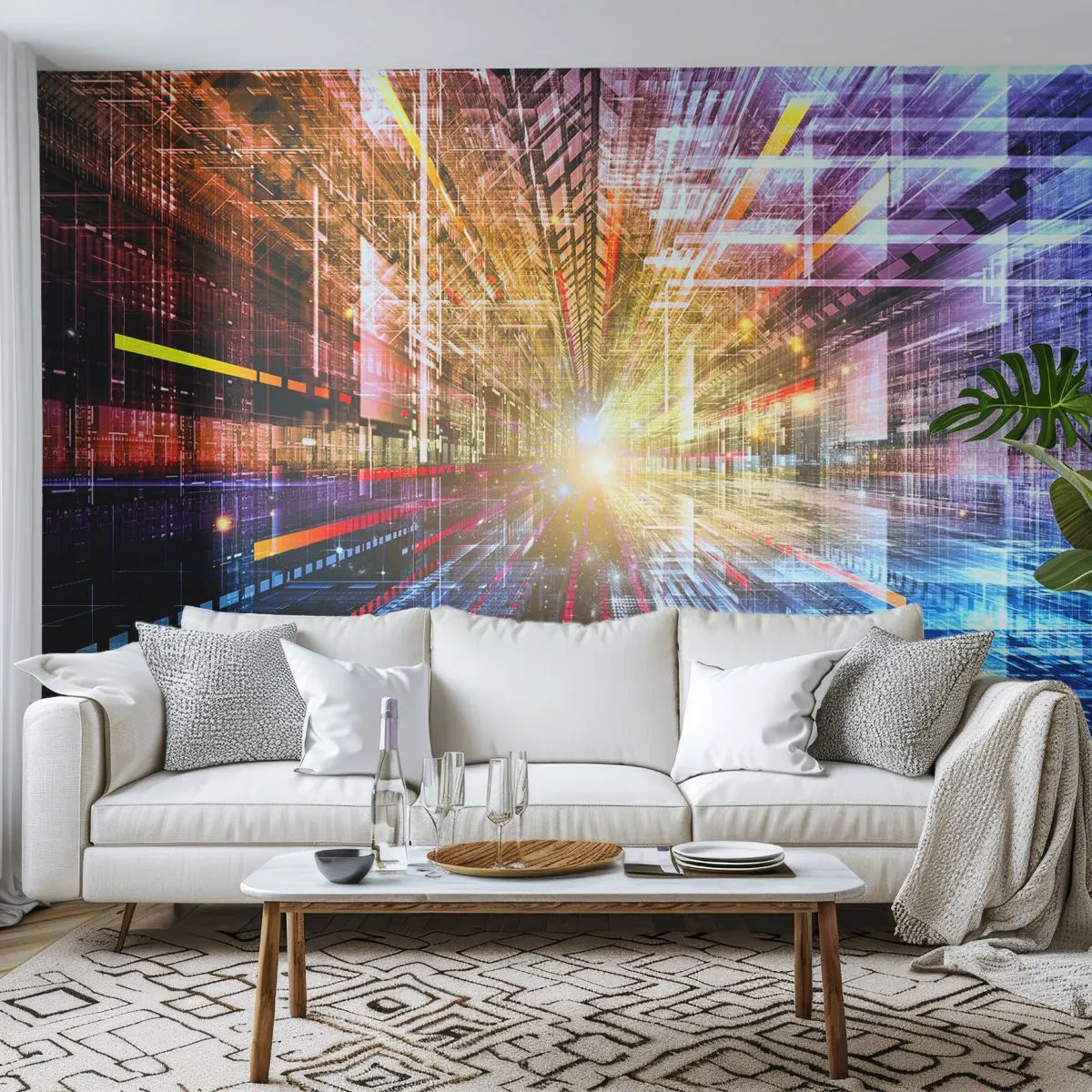 Fotobehang Premium Sand - Lichtgevende gang - Abstractie, Grafisch, 3D - 400x280 cm