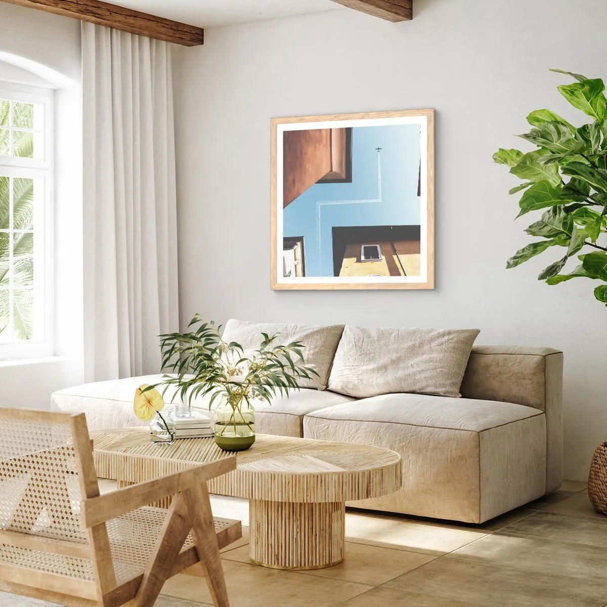 Een poster in een licht eiken lijst - Boven het doolhof van de stad - 40x40 cm