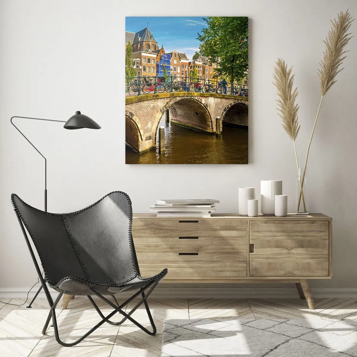 Schilderen op glas - Lente aan de gracht - 70x100 cm