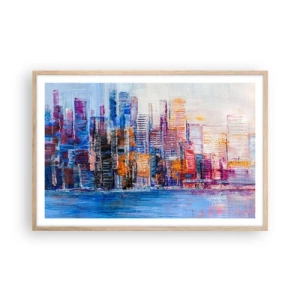 Een poster in een licht eiken lijst - Een vrolijke metropool - 91x61 cm