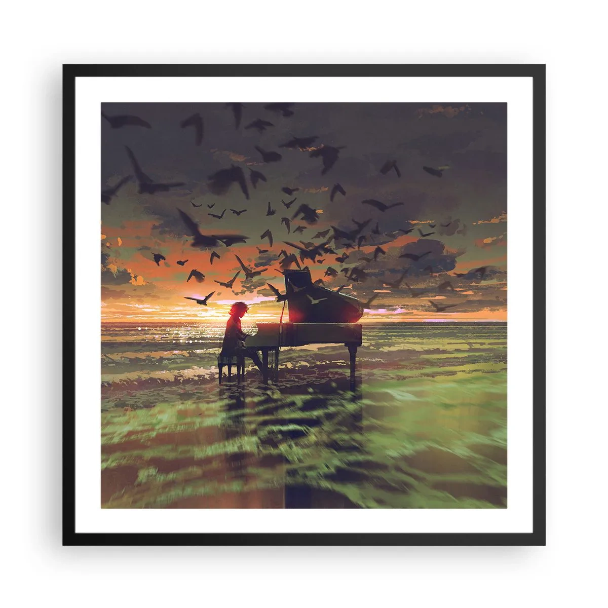 Poster in een zwarte lijst - Concert voor piano en golven - 60x60 cm