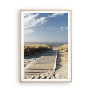Een poster in een licht eiken lijst - Achter het duin, in het ruisen van gras - 70x100 cm