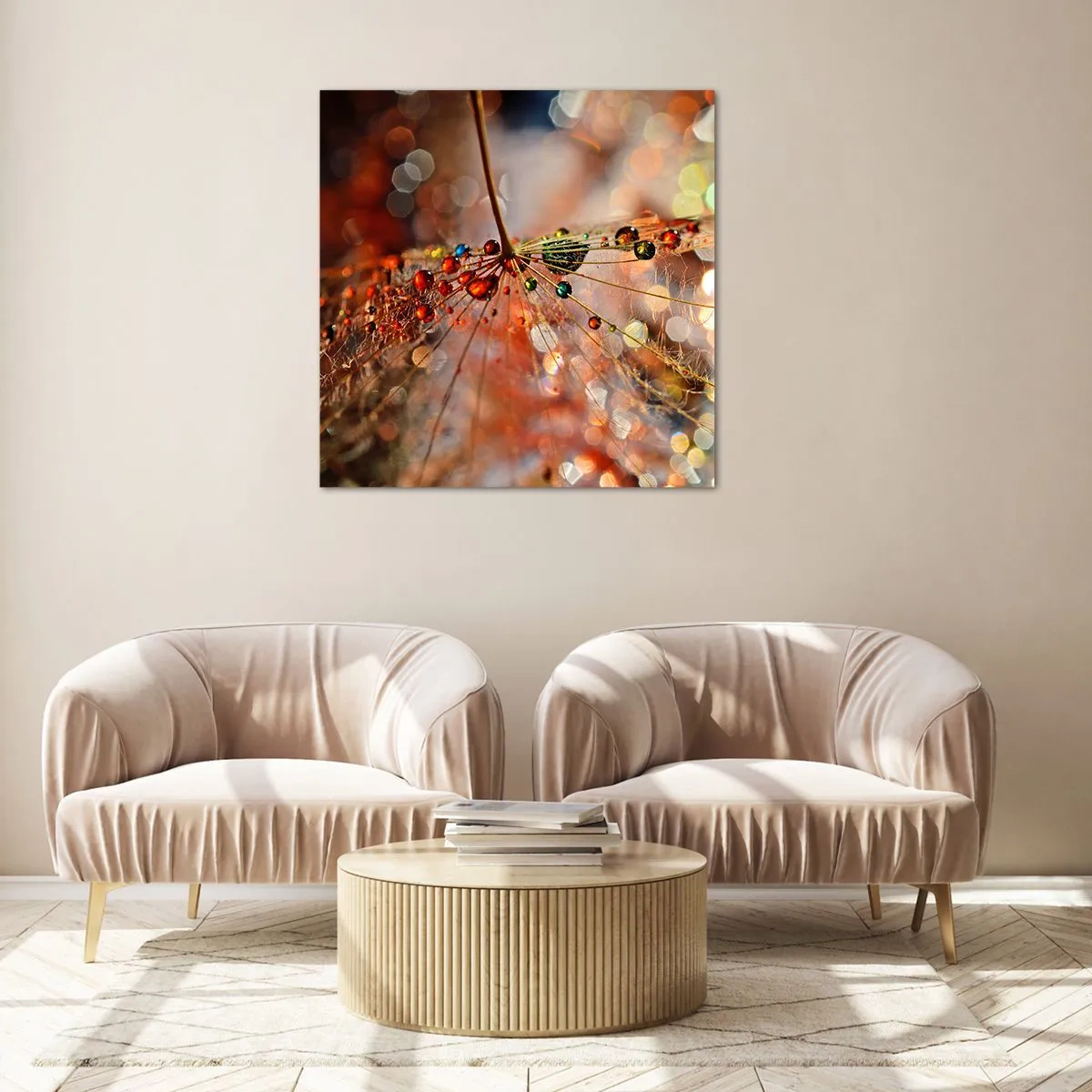 Schilderen op glas - Geregen op een spinnendraad - 50x50 cm