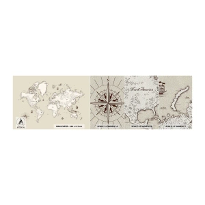 Fotobehang Monster Premium Sand - Reis rond de wereld - Wereldkaart, Continenten, Piratenschip - 100x30 cm