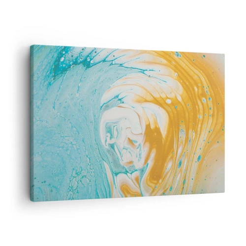 Schilderen op canvas - Abstracte golven in tinten blauw en goud op canvas - 70x50cm - Pastel werveling - Moderne wanddecoratie voor woonkamer en slaapkamer ARTTOR