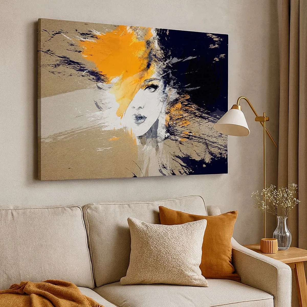 Schilderen op canvas - Abstract portret van een vrouw met intense kleuren - 70x50cm - En er is licht - Moderne wanddecoratie voor woonkamer en slaapkamer ARTTOR