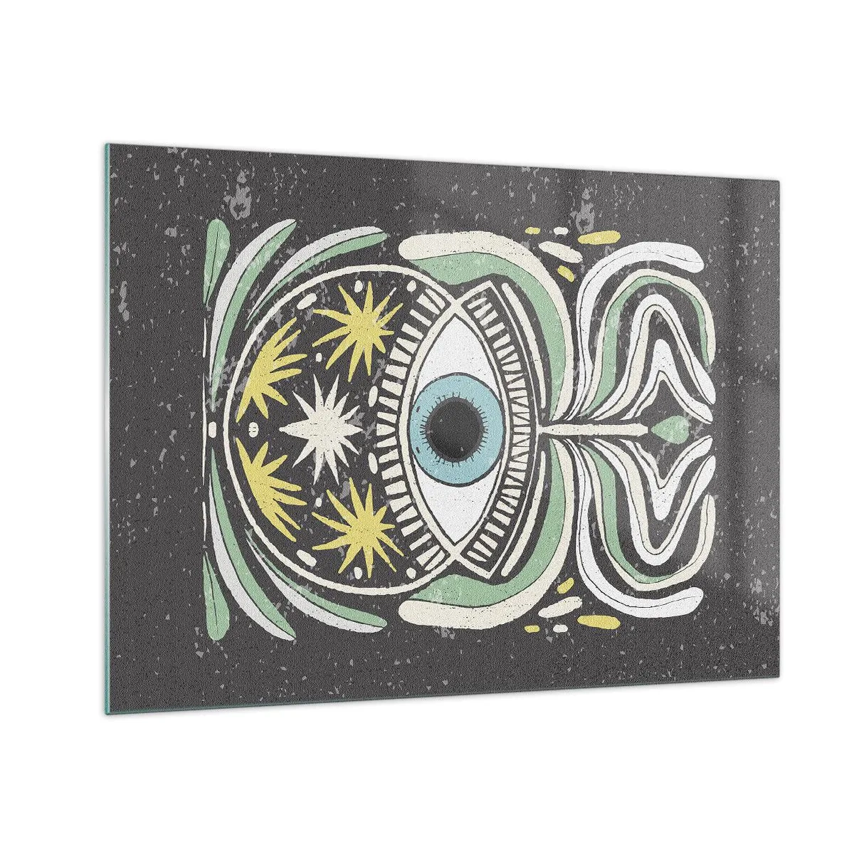 Schilderen op glas - Grafisch oog met tribale versieringen op een donkere achtergrond - 70x50cm - Tribale rituelen - Moderne wanddecoratie voor woonkamer en slaapkamer ARTTOR