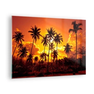 Schilderen op glas - Palmbomen tegen de achtergrond van een vurige zonsondergang - 70x50cm - Bergen staan 