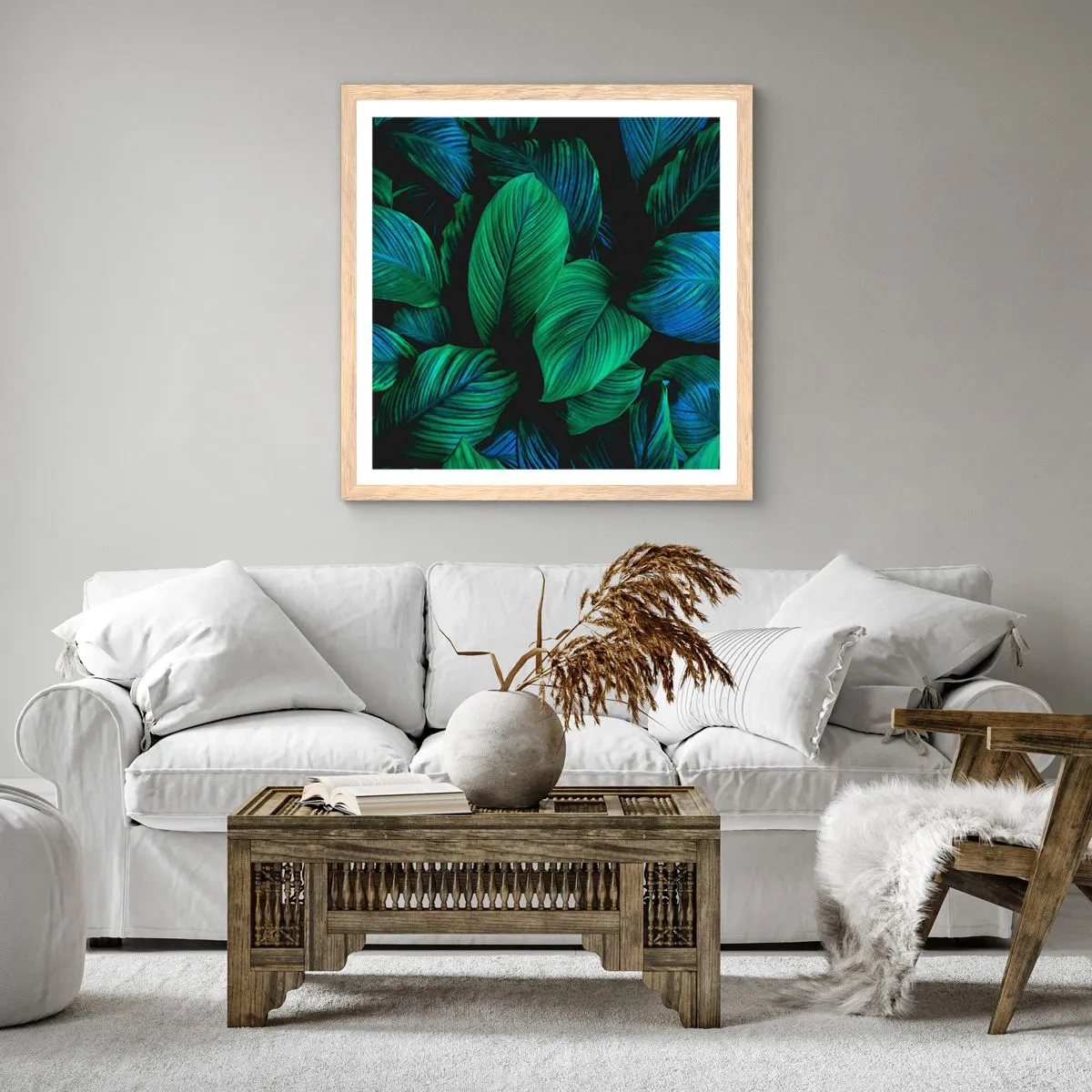 Een poster in een licht eiken lijst - In de groene menigte - 50x50 cm