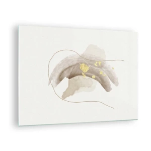 Schilderen op glas - Beige en gouden abstractie met delicate lijnen en vormen - 70x50cm - Ontmoet in de ruimte - Moderne wanddecoratie voor woonkamer en slaapkamer ARTTOR
