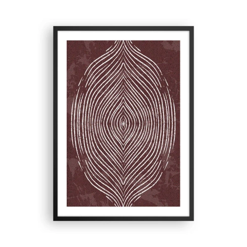 Poster in een zwarte lijst - Een hypnotiserend patroon van witte lijnen op een bruine achtergrond. - 50x70cm - De ruimte spreekt - Moderne wanddecoratie voor woonkamer en slaapkamer ARTTOR