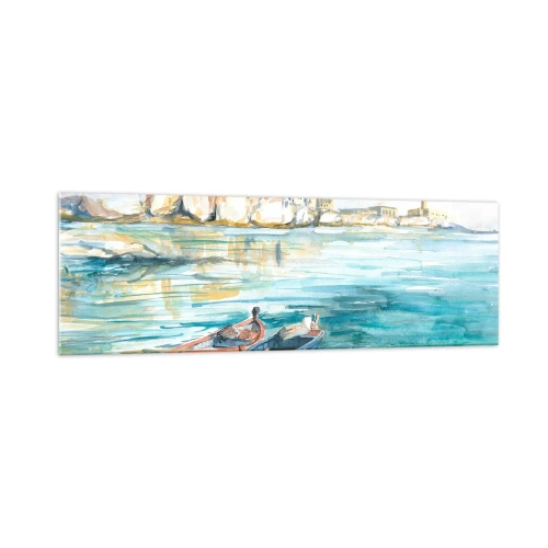 Schilderen op glas - Azuurblauw landschap - 160x50 cm