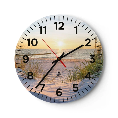 Wandklok - Klok - Het geluid van de zee, het zingen van vogels, een wild strand tussen het gras... - 30x30 cm