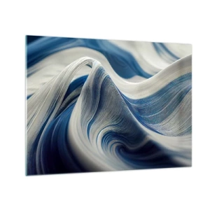 Schilderen op glas - Dynamische abstractie in tinten blauw en wit - 70x50cm - De vloeibaarheid van blauw en wit - Moderne wanddecoratie voor woonkamer en slaapkamer ARTTOR