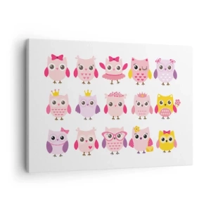 Schilderen op canvas - Schattige uiltjes in pastelkleuren - 70x50cm - De ene is zoeter dan de andere - Moderne wanddecoratie voor woonkamer en slaapkamer ARTTOR