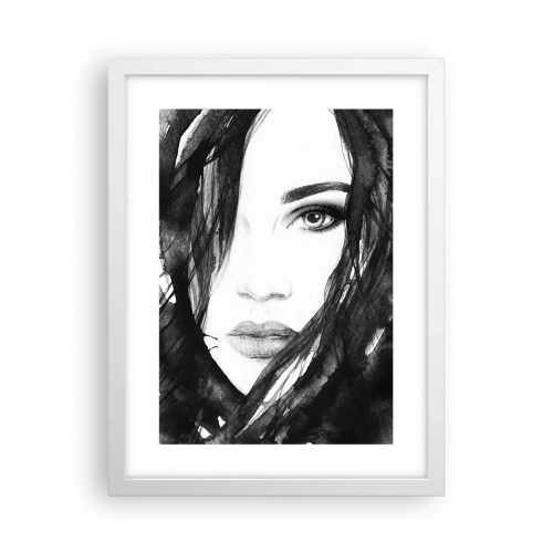 Poster in een witte lijst - Portret van een dame in zwart en wit - 30x40 cm