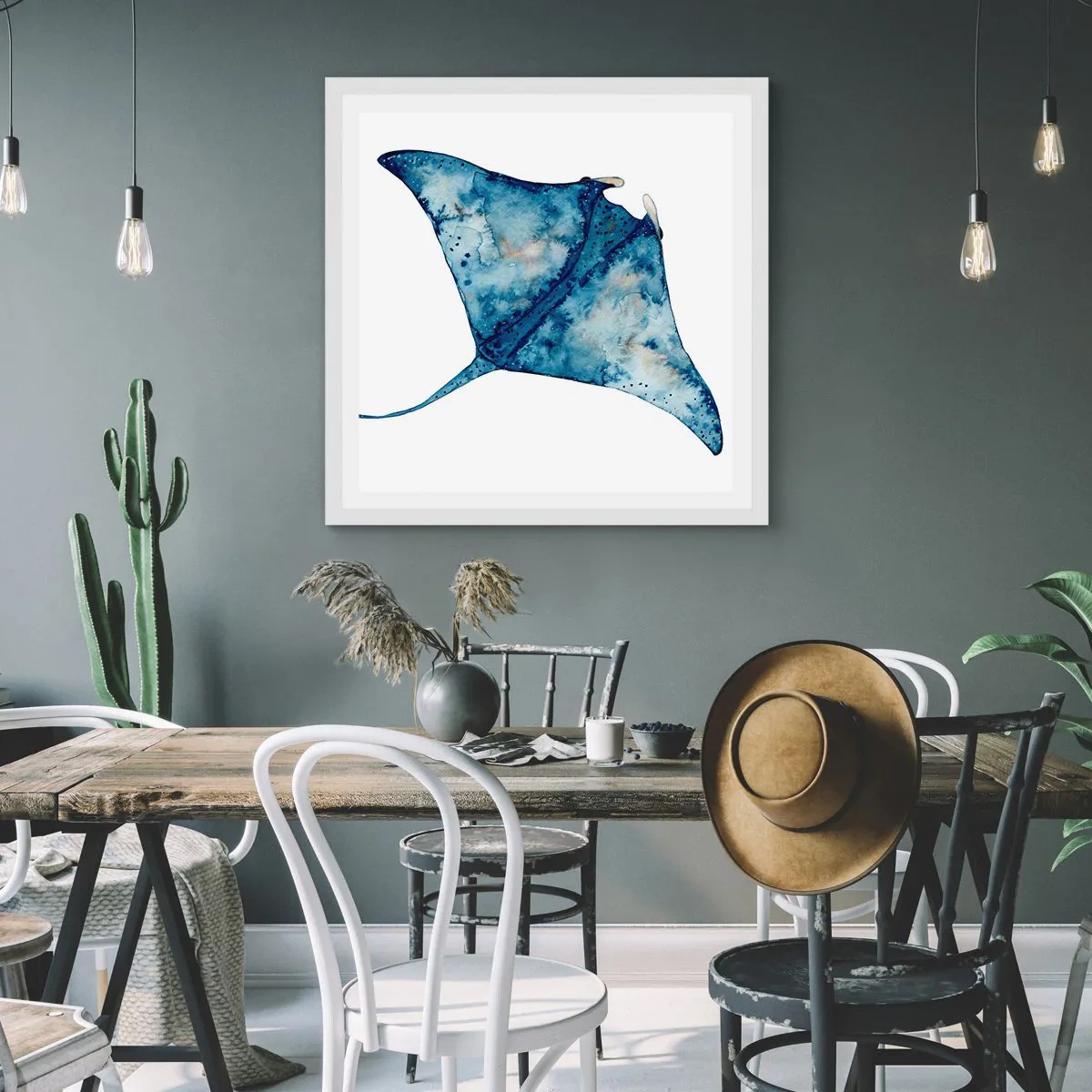 Poster in een witte lijst - Leven in blauw - 40x40 cm