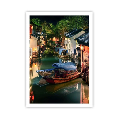 Poster - Een avond op een Chinese straat - 70x100 cm