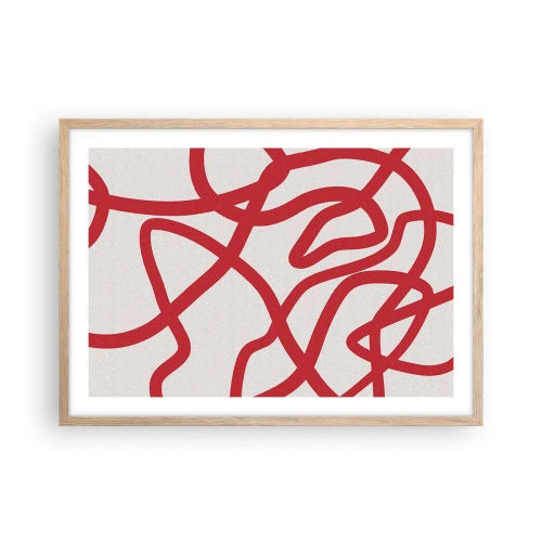 Een poster in een licht eiken lijst - Rood op wit - 70x50 cm