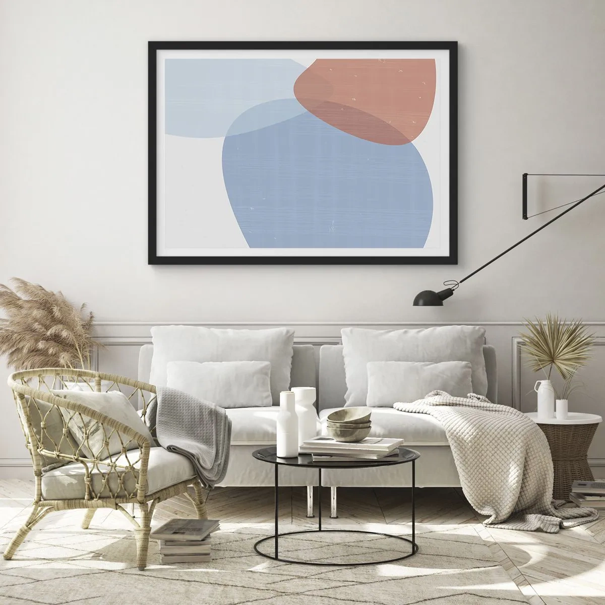 Poster in een zwarte lijst - Pastelkleurige relaties - 100x70 cm