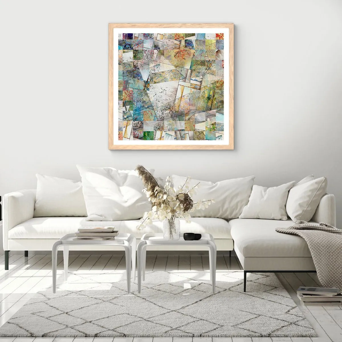 Een poster in een licht eiken lijst - Geometrische schuifeling - 50x50 cm