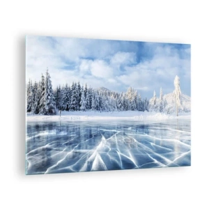 Schilderen op glas - Een bevroren meer omgeven door een winterbos - 70x50cm - Een oogverblindend en kristalhelder uitzicht - Moderne wanddecoratie voor woonkamer en slaapkamer ARTTOR