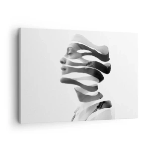 Schilderen op canvas - Zwart-witportret van een vrouw met een surrealistisch strepeneffect - 70x50cm - Surrealistisch portret - Moderne wanddecoratie voor woonkamer en slaapkamer ARTTOR